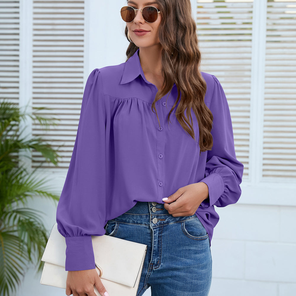 Women Clothing Spring Autumn Chiffon Shirt Women Shirt Pleated Long Sleeved Top Women