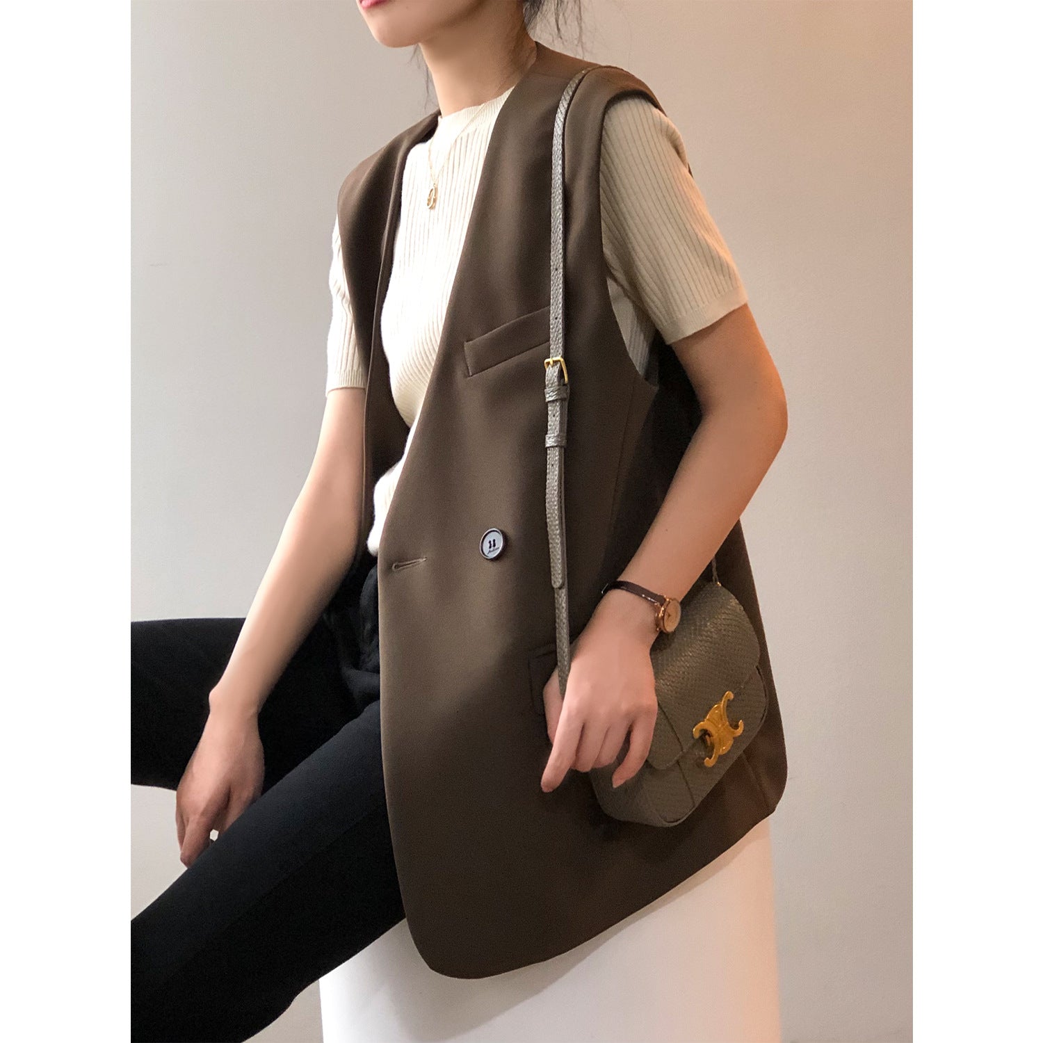 Vest for Women Autumn Korean Loose Mid Length Sleeveless Vest Celebrity Vest