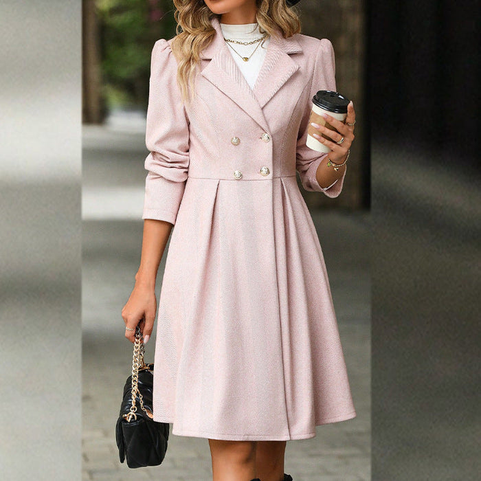 Autumn Winter Women Clothing Casual Long Pink Warm Woolen Coat