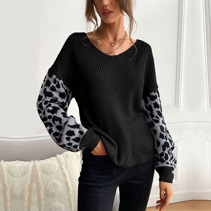 Autumn Women Thin round Neck Knitted Pullover Leopard Print Sweater Women