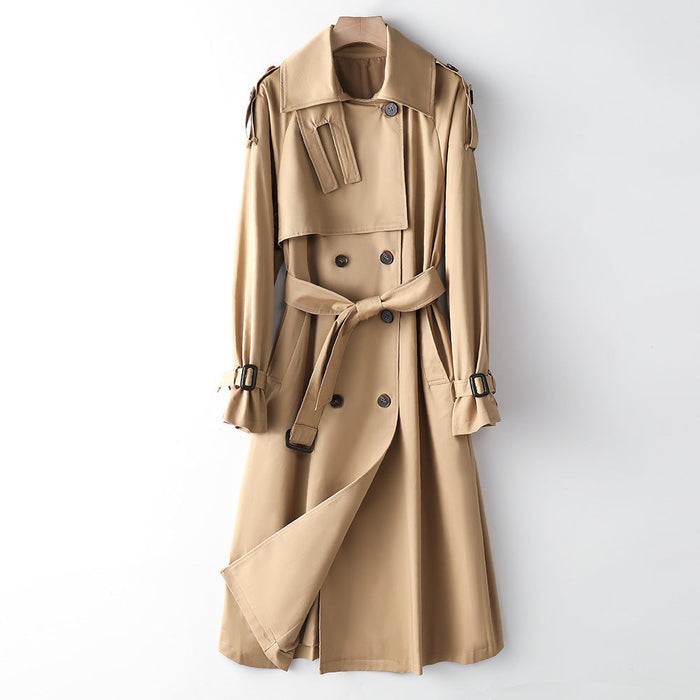 Element Overknee Long Trench Coat Women Popular Korean Autumn Winter Waist Controlled Slimming Coat