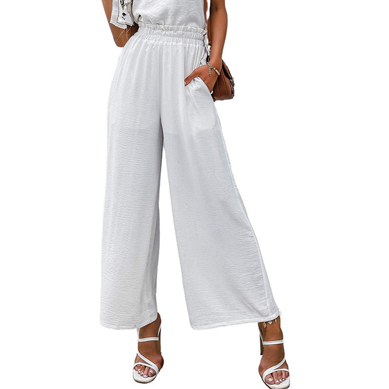 Spring Summer Cotton Linen Women Solid Color High Waist Loose Casual Wide Leg Pants