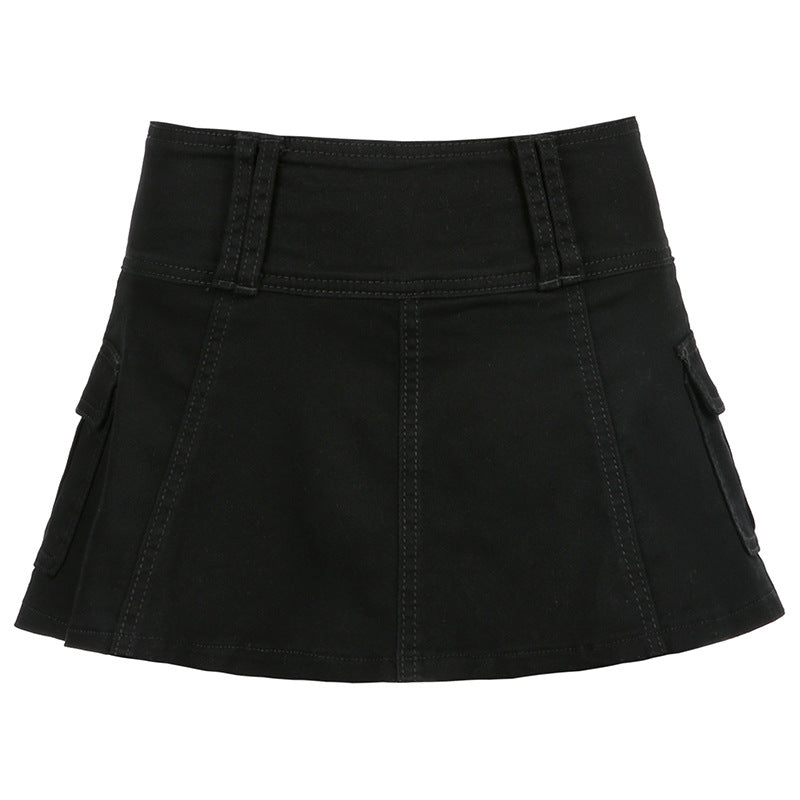 Summer Solid Color Personalized Street sexy Europe America Women Denim Pleated Skirt Skirt