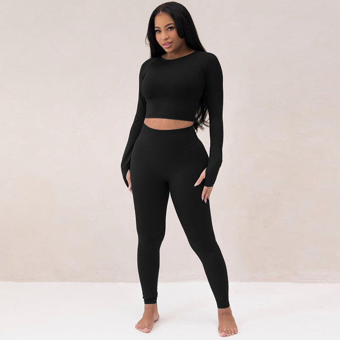 Women  Clothing Summer Long Sleeve Top Slim Fit High Elastic Sports Yoga Pants Suit