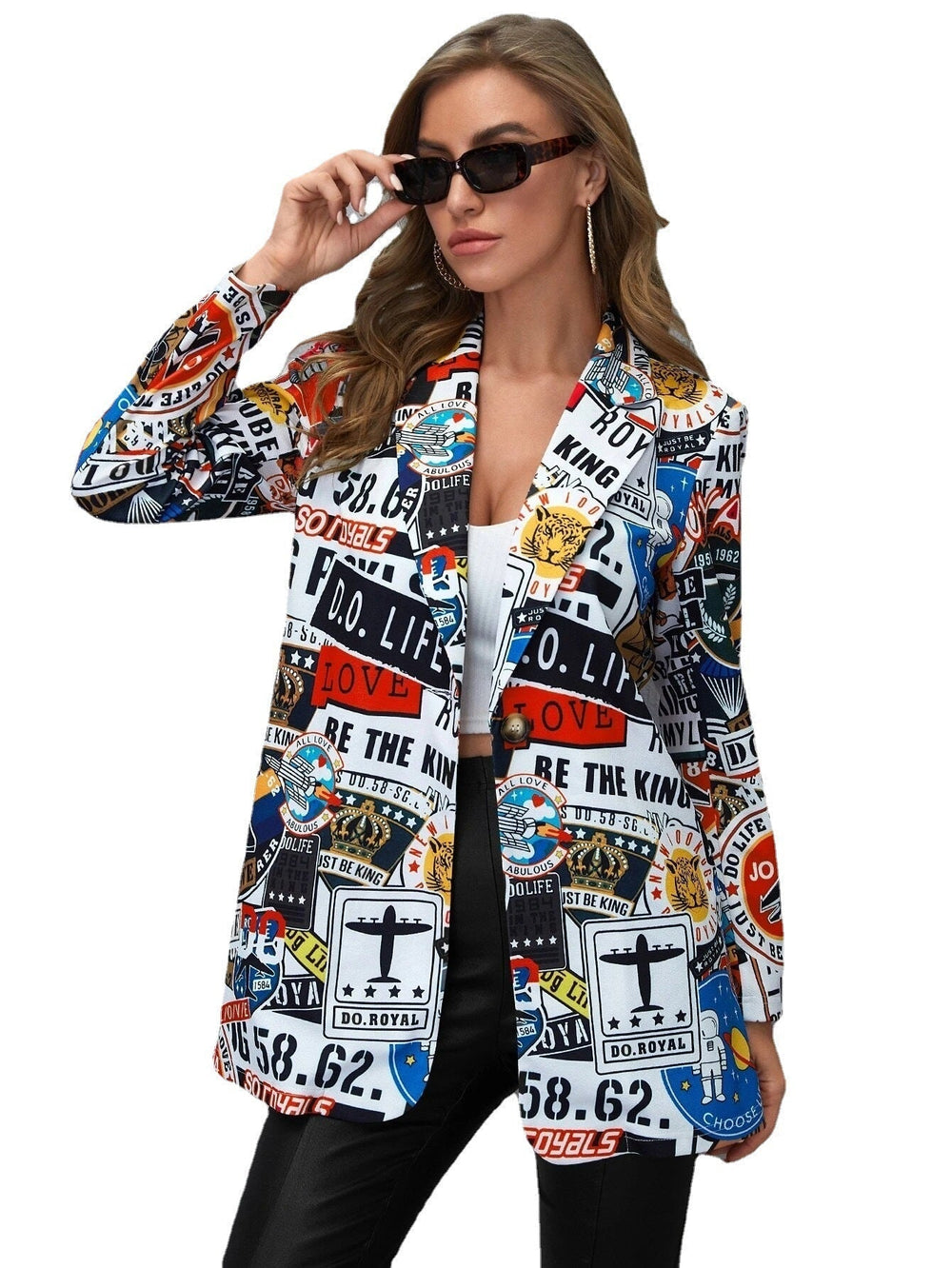 Popular Women Clothing Autumn Winter Printed Casual Small Blazer for Women
