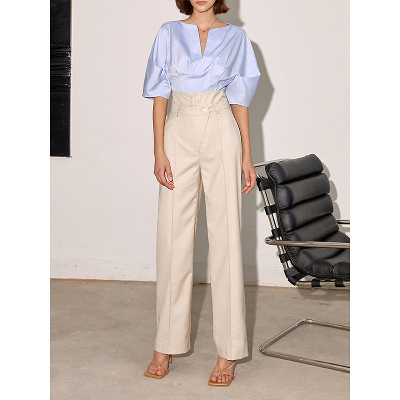 Stitching High Waist Straight Wide Leg Pants Women Summer Drooping Slimming Casual Pants