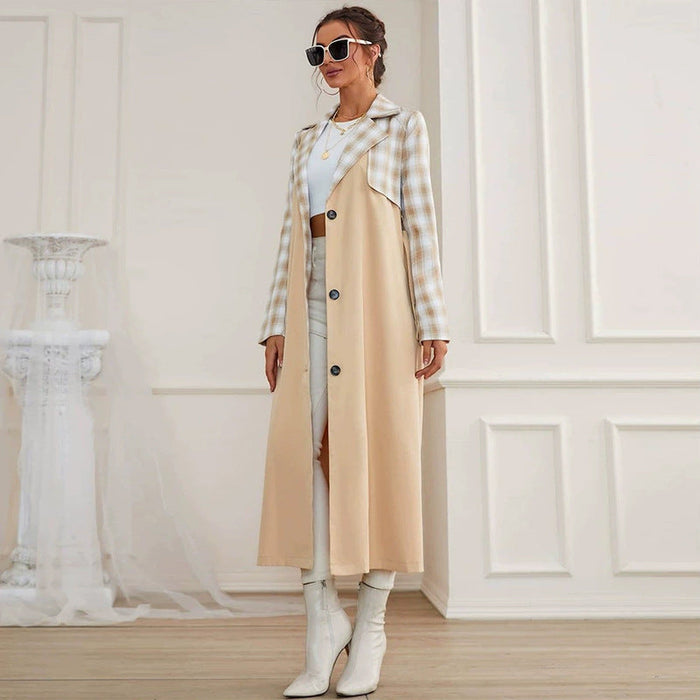 Autumn Winter Women Clothing Plaid Stitching Woolen Coat