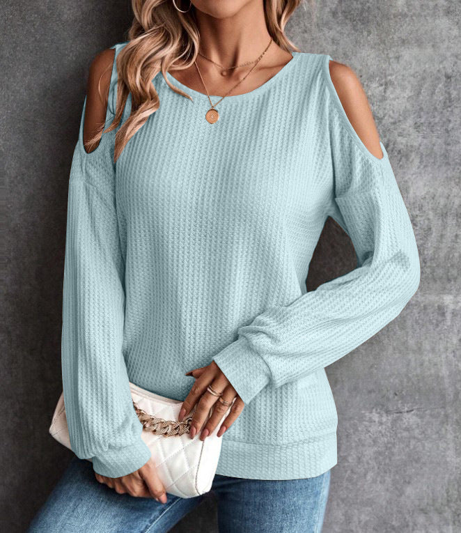 Autumn Winter Off The Shoulder Button Loose Long Sleeved T Shirt Top Women