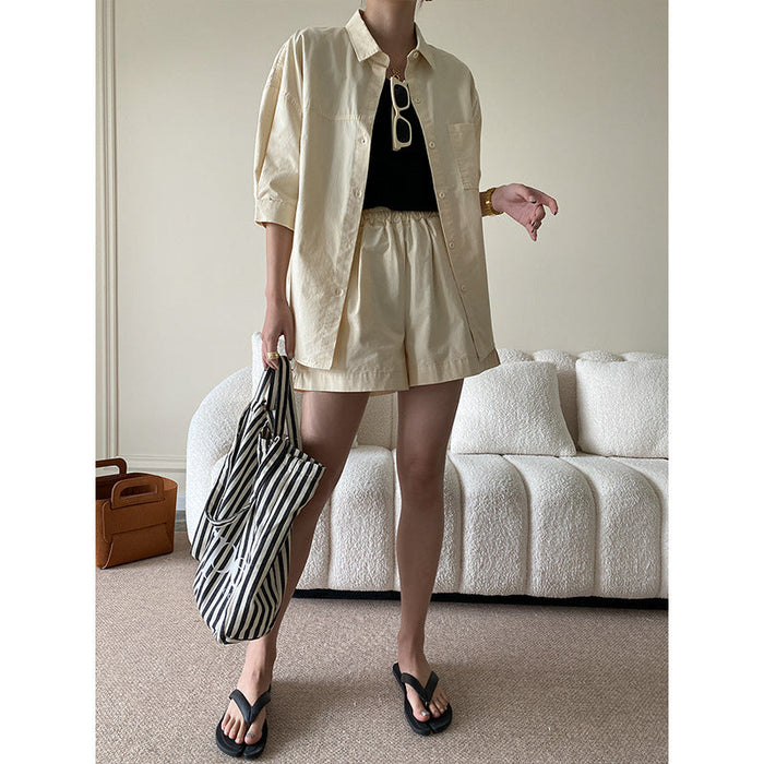 Clothing Series Cotton Washed Profile Loose Shirt Shorts Two Piece Suit