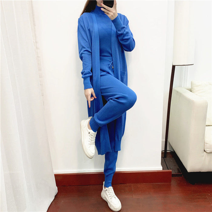 Autumn Fashionable Graceful sets Women Clothing Western Youthful Looking Casual Knitted Cardigan Vest Pants Three Piece Set