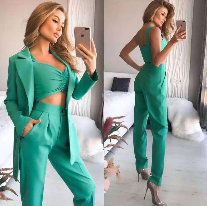 Slimming Mid Length Long Sleeve Small Suit Loose Solid Color Office Suit