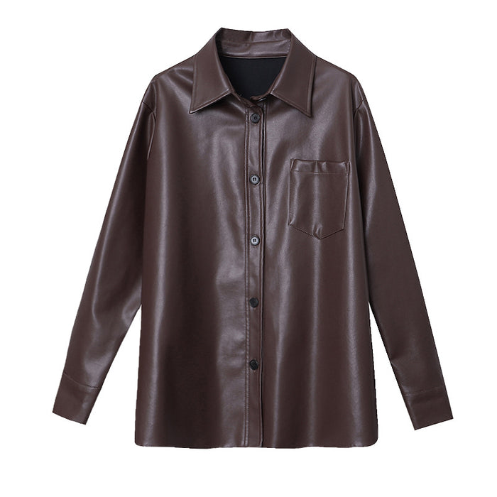 Good Texture Protein Leather Early Autumn Casual Non Sexual Loose Shirt Leather Coat