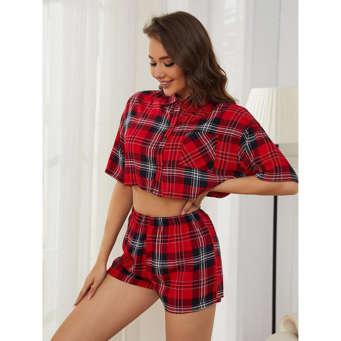 Pajamas Women Summer Sexy Waist Hollow Out Cutout Shirt Shorts Home Wear Two Piece Set