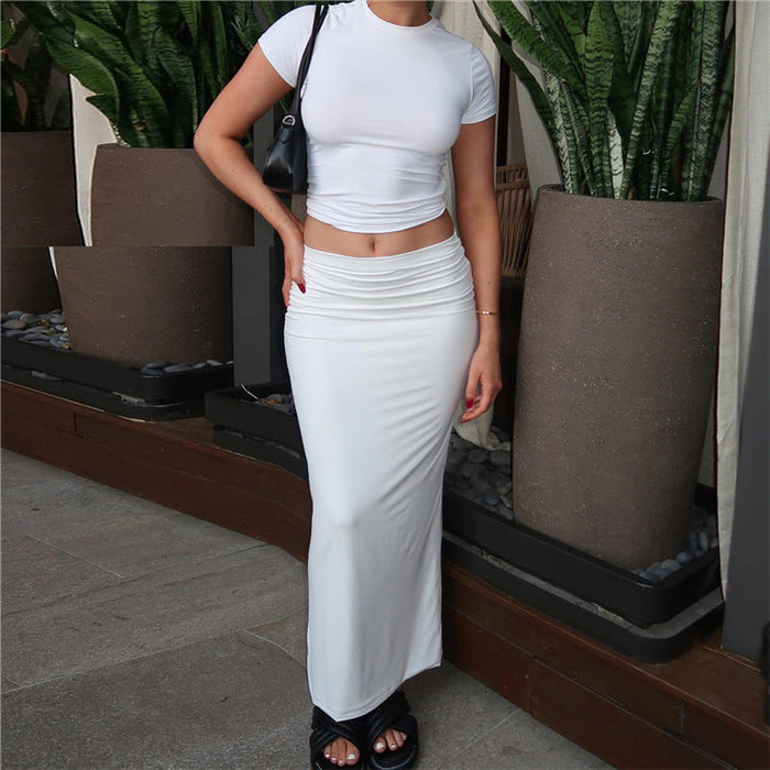 Spring Summer Women Clothing Cropped T shirt High Waist Sheath Skirt Casual Suit