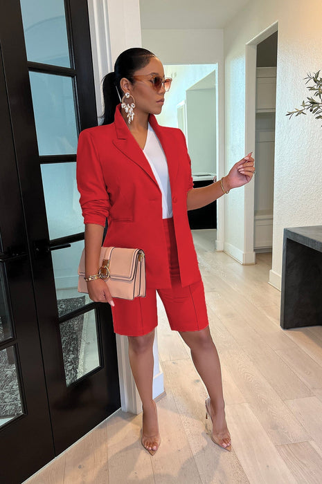 Women Clothing Blazer Shorts Two Piece Suit Spring Summer Casual Suit