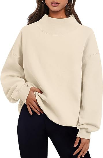 Women Clothing Neckline Slit Loose Casual Half Turtleneck Brushed Hoody