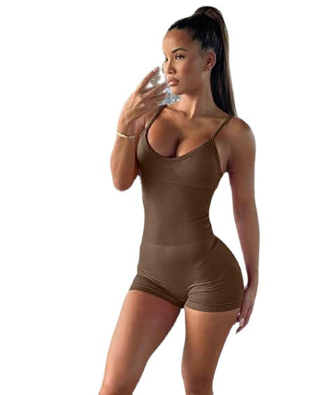 Women Yoga Bodysuit Spaghetti Strap Waist Tight Jumpsuit Sports Jumpsuit