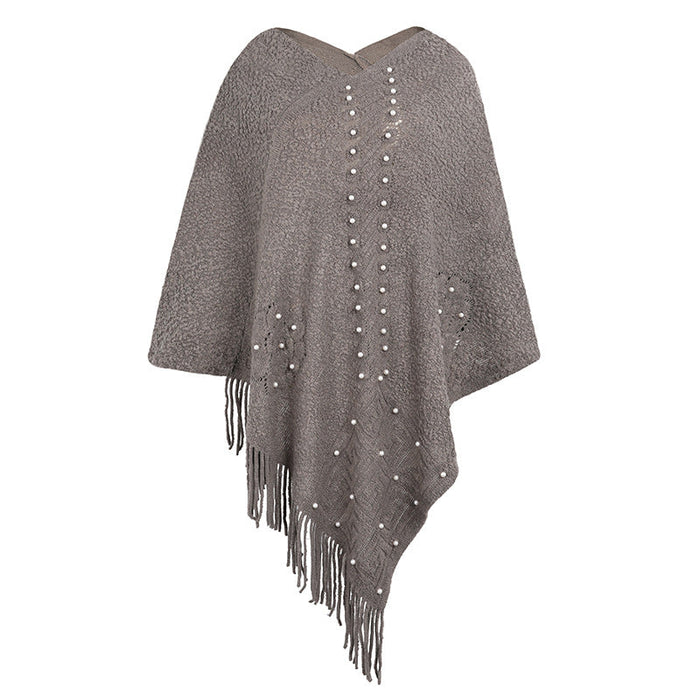 Autumn Winter Shawl Cape Knitwear Beaded Tassel Sweater Women