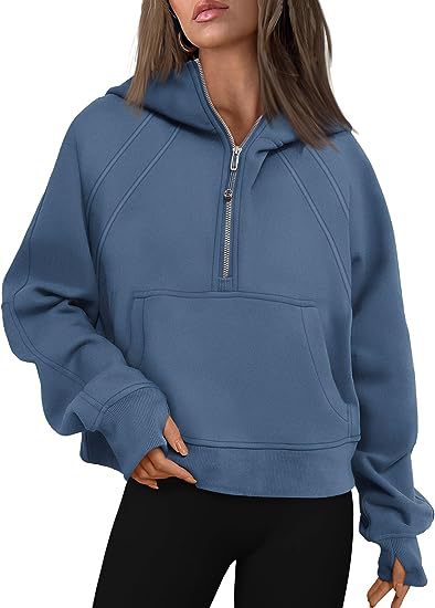 Women Clothing Half Zipper Hooded Sweatshirt Loose Short Velvet Sweater