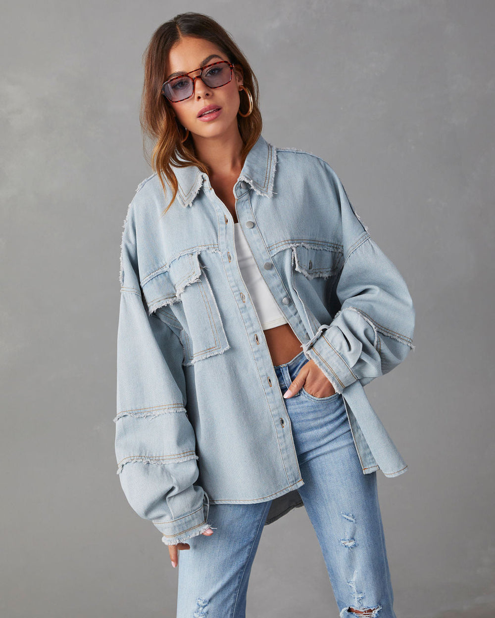 Casual Denim Jacket Autumn Washed Solid Color Mid Length Jacket