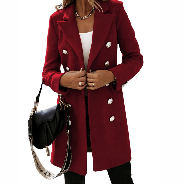 Autumn Winter Long Sleeve Blazer Collar Double Breasted Woolen Coat Coat for Women