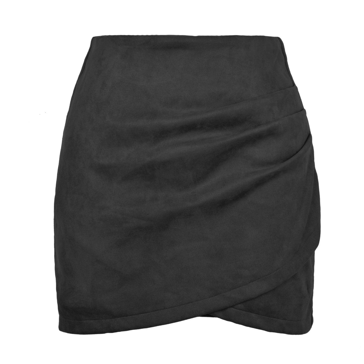 Suede Solid Skirt Autumn Winter Heap Pleated Criss Cross Irregular Asymmetric Zipper Skirt Women Clothing