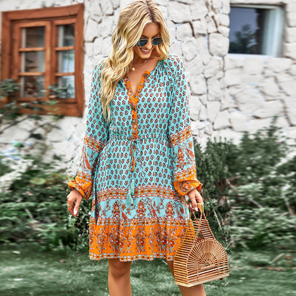 Bohemian Casual Holiday Dress Spring Autumn Four Seasons A Line Women