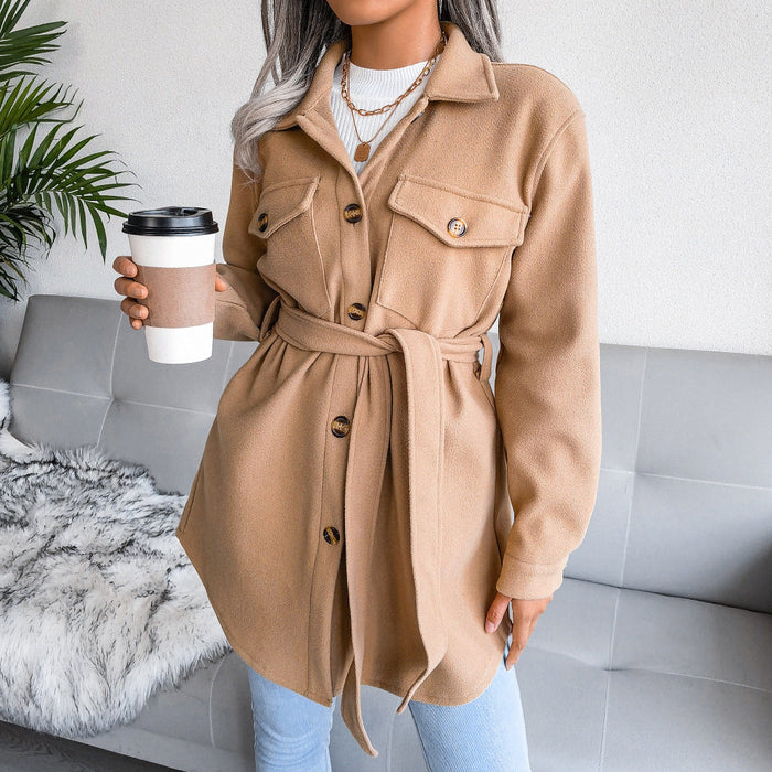 Autumn Winter Single Breasted Woolen Coat Outerwear Women Clothing