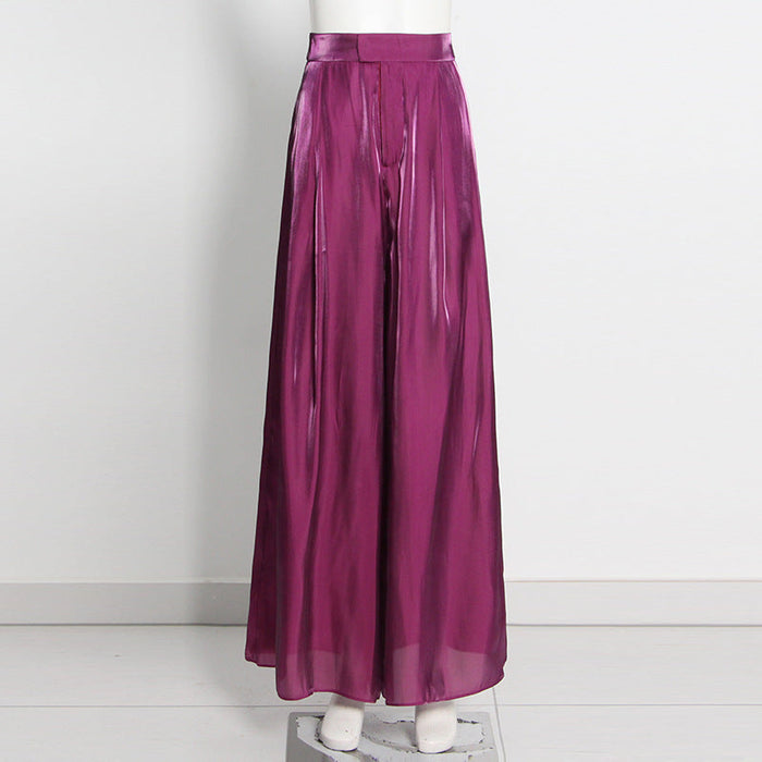 Elegant Office Casual Pants Autumn Loose Slimming Glossy High Waist Mop Wide Leg Pants