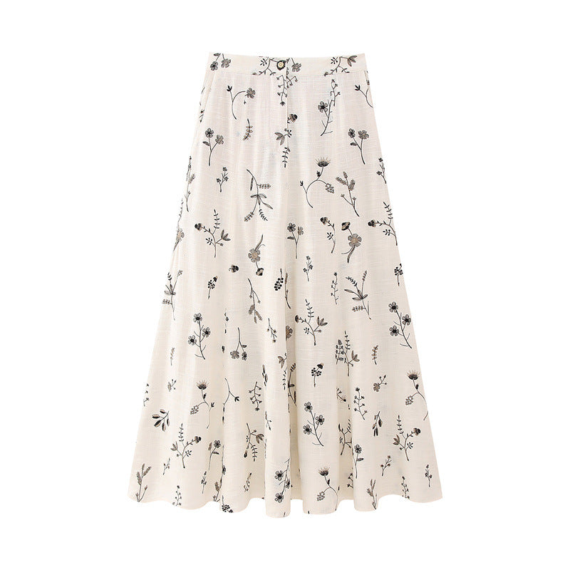 Women Summer Casual Embroidered Linen Blended Top Skirt