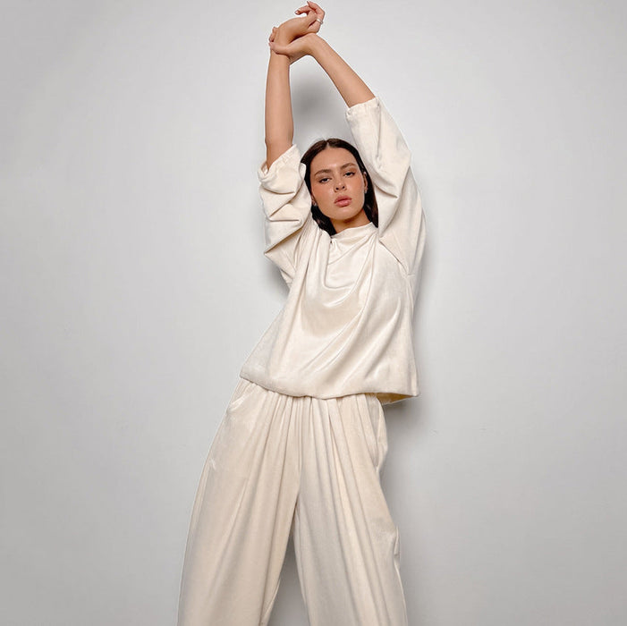 Velvet Solid Color Warm Keeping Comfortable Wide Leg Pants Set Pajamas Winter Women Homewear Can Be Worn outside