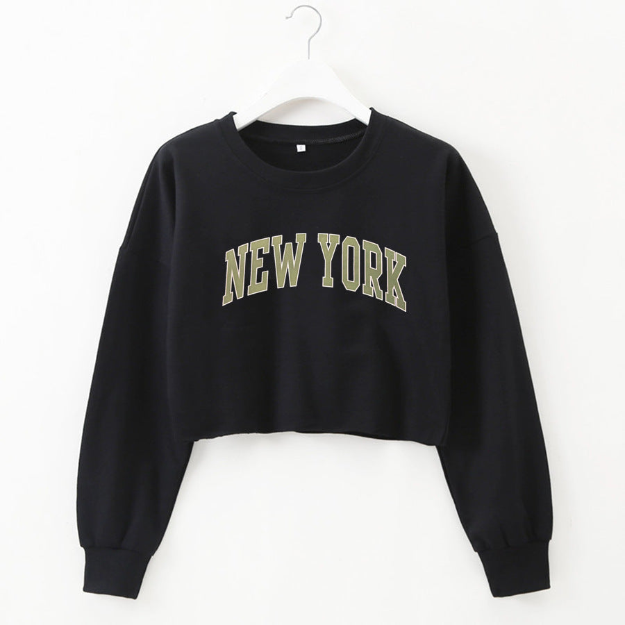 Women Clothing Autumn Winter York Letter Graphic Printing Short Loose Long Sleeves Sweater