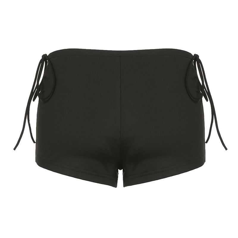 Niche Pure Sexy Hollow Out Cutout Out Tied Low Waist Sexy Sports Casual Stretch Mini Shorts