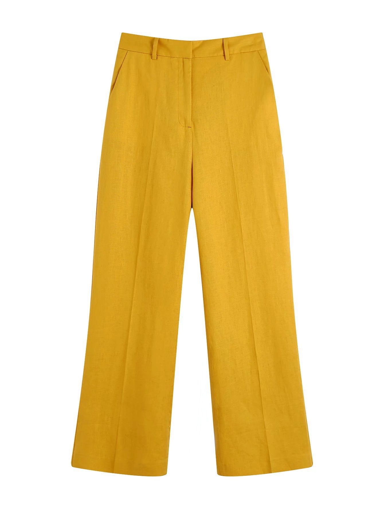 Summer Retro High Waist Slimming Yellow Trousers Straight Pants Women