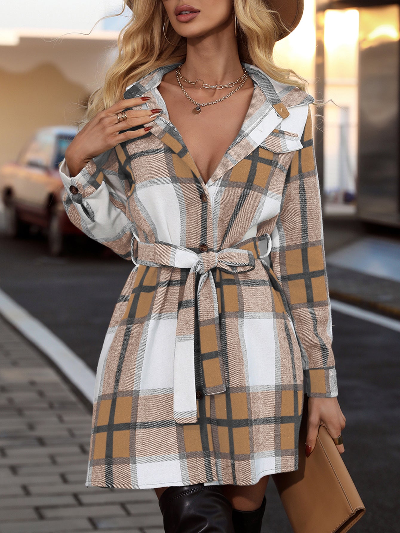 Popular Women  Spring Autumn Winter Elegant Striped Plaid  Fashionable Long-Sleeved Women Clothing