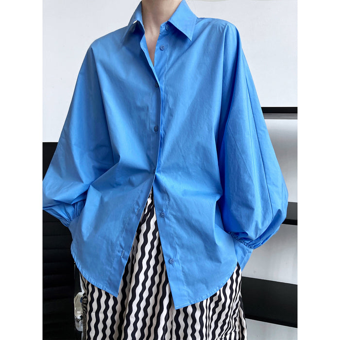 High Sense Lantern Sleeve Shirt Top Women Spring Loose Idle Shirt