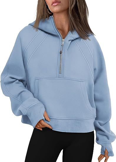 Women Clothing Half Zipper Hooded Sweatshirt Loose Short Velvet Sweater