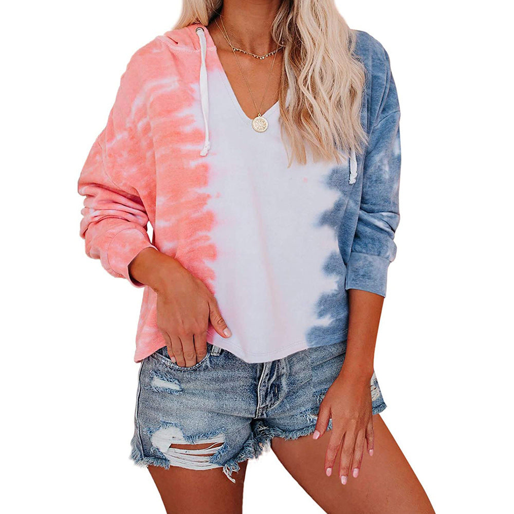 Autumn Winter Women Clothing Tie Dyed Hooded Sweater Loose Gradient Color Long Sleeve Top