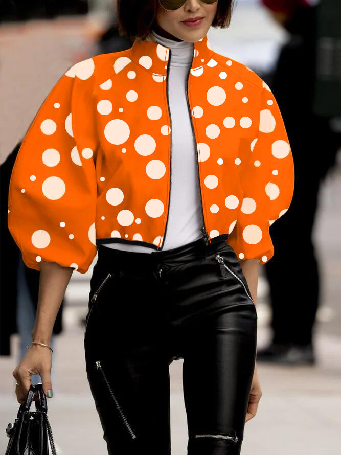 Autumn Winter Personalized Trendy Polka Dot Short Small Jacket Coat for Women