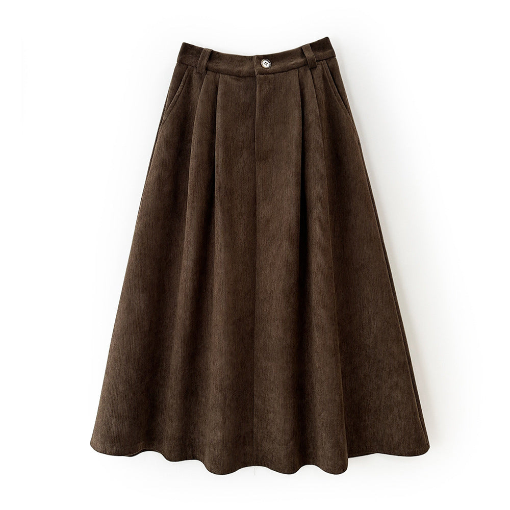 Thick Wide Corduroy Skirt Autumn Winter Umbrella Skirt Retro Hipster All Matching Casual Dress