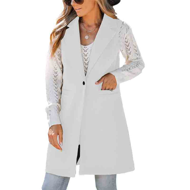 Autumn Winter Simplicity Vest Collared Button Sleeveless Woolen Coat for Women