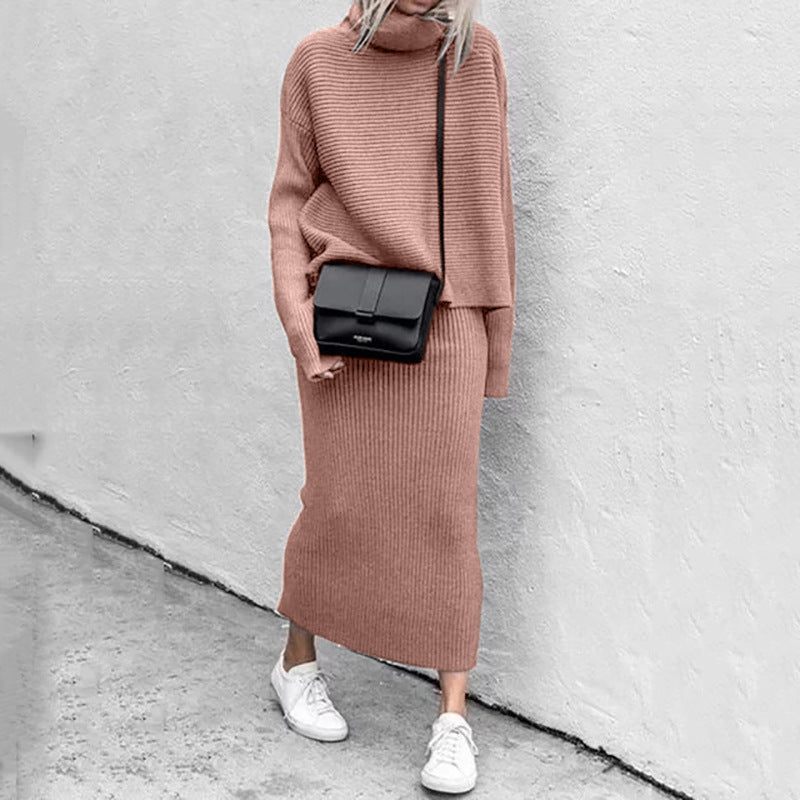 Autumn Winter Casual Loose Long Skirt Two Piece Wool Suit