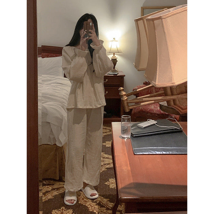 Homewear Suit Pure Cotton Double Layer Gauze Pajamas Long Sleeve Long Sleeve Two Piece Set Lace Collar Pajamas