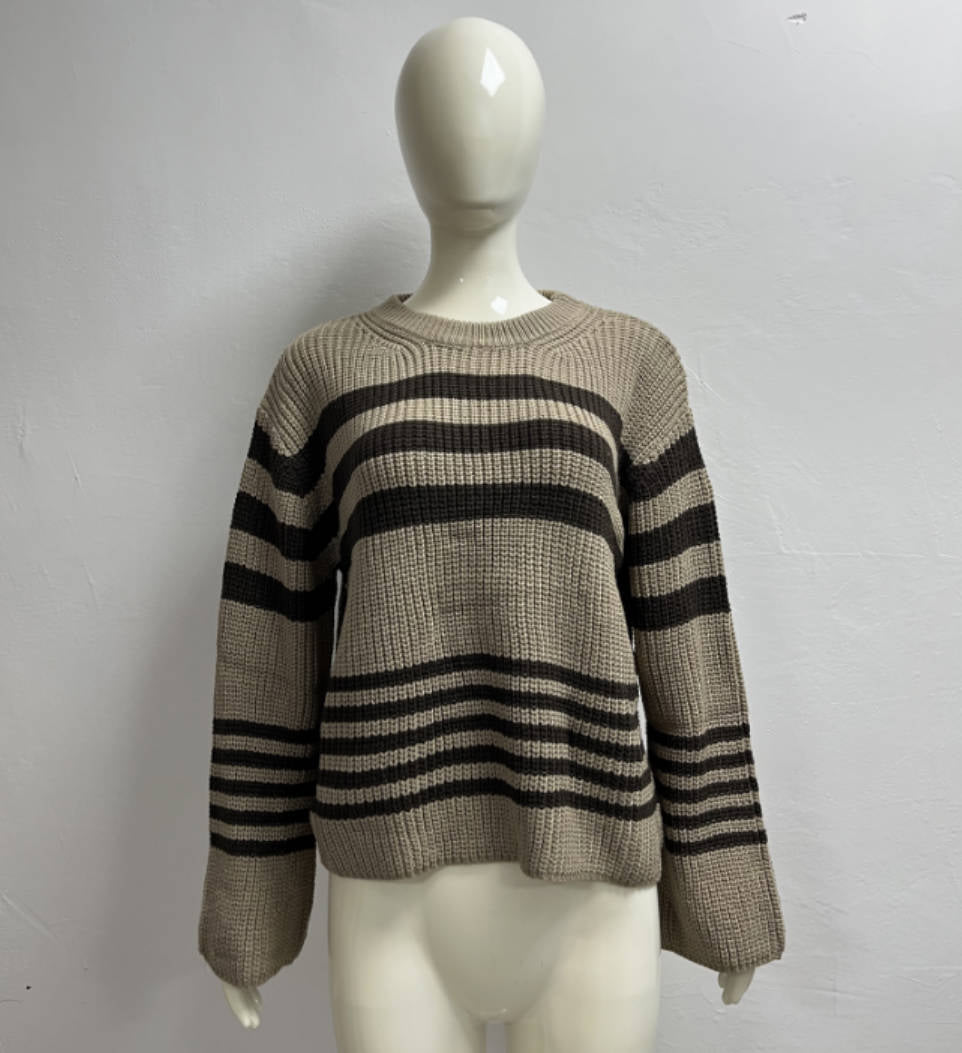 Striped Contrast Color Knitwear Casual All Matching Tops Pullover Women