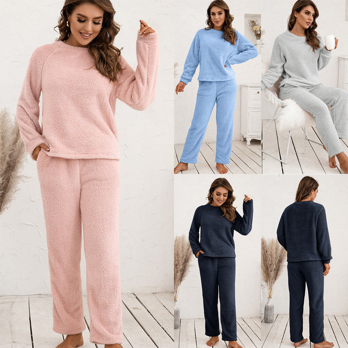 Plush Hooded Sweater Set Loose Casual Homewear Double-Sided Plush Two-Piece Set for Women Plus Size