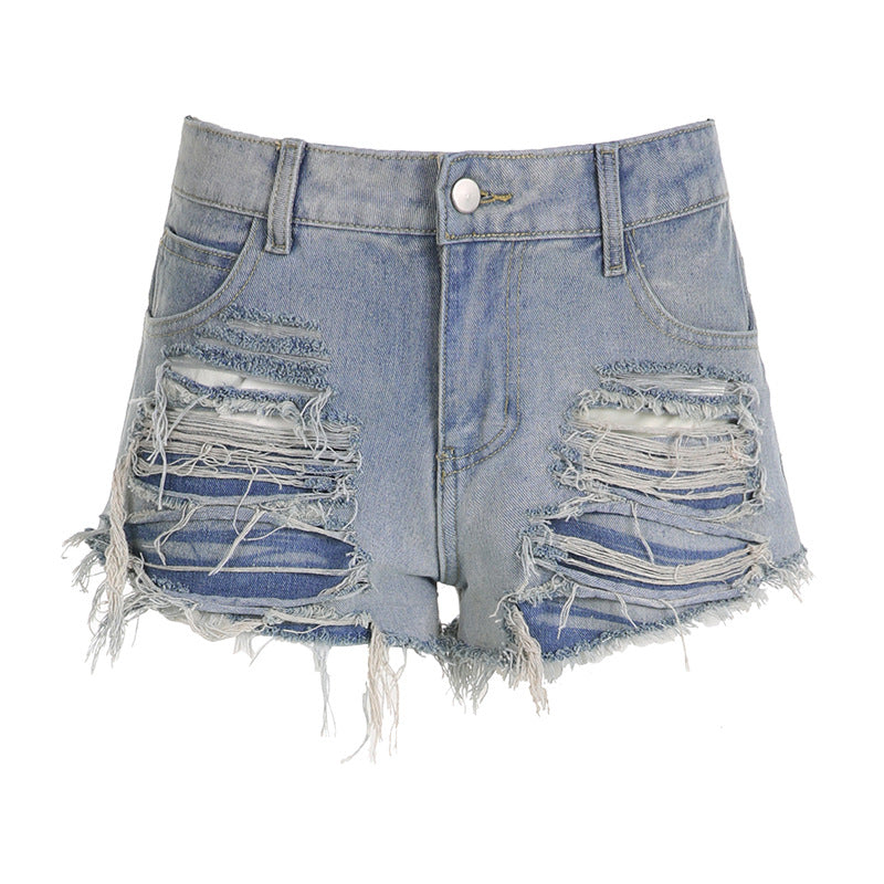 Ripped Beggar Wandering Ripped Frayed Design High Waist Jeans Sexy Thin Looking Cool Super Short Shorts