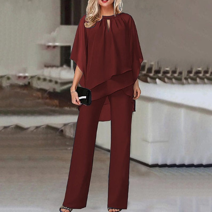 Women Clothing Solid Color Loose Casual Irregular Asymmetric Suit