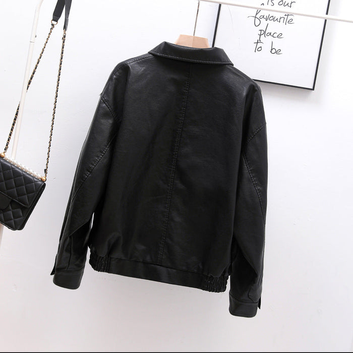 Loose Leather Coat Coat Spring Autumn Women Motorcycle Short Black Retro Leather Jacket Motorcycle Clothing