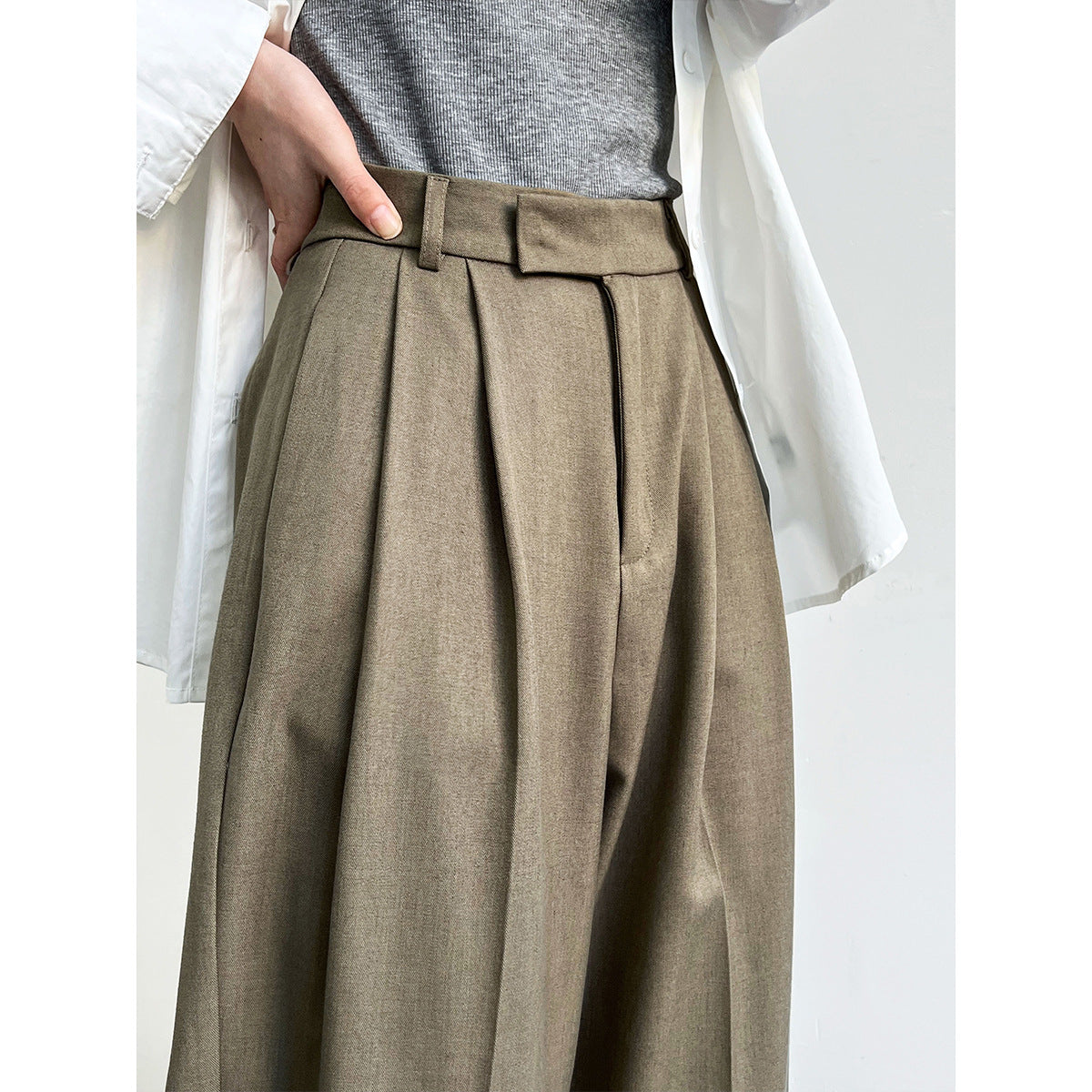 Minimalist Old Money Mopping Work Pant for Women Spring Autumn Office Loose Drooping Wide Leg Pants