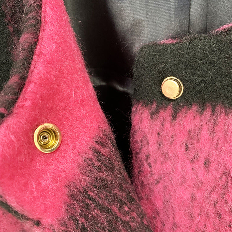 Goods Star Irregular Asymmetric Daikin Button round Neck Plaid Woolen Short Coat Jacket
